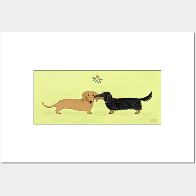 Dachshund Mistletoe Kiss | Cute Wiener Dogs Christmas Holiday Wall Art by Coffee Squirrel